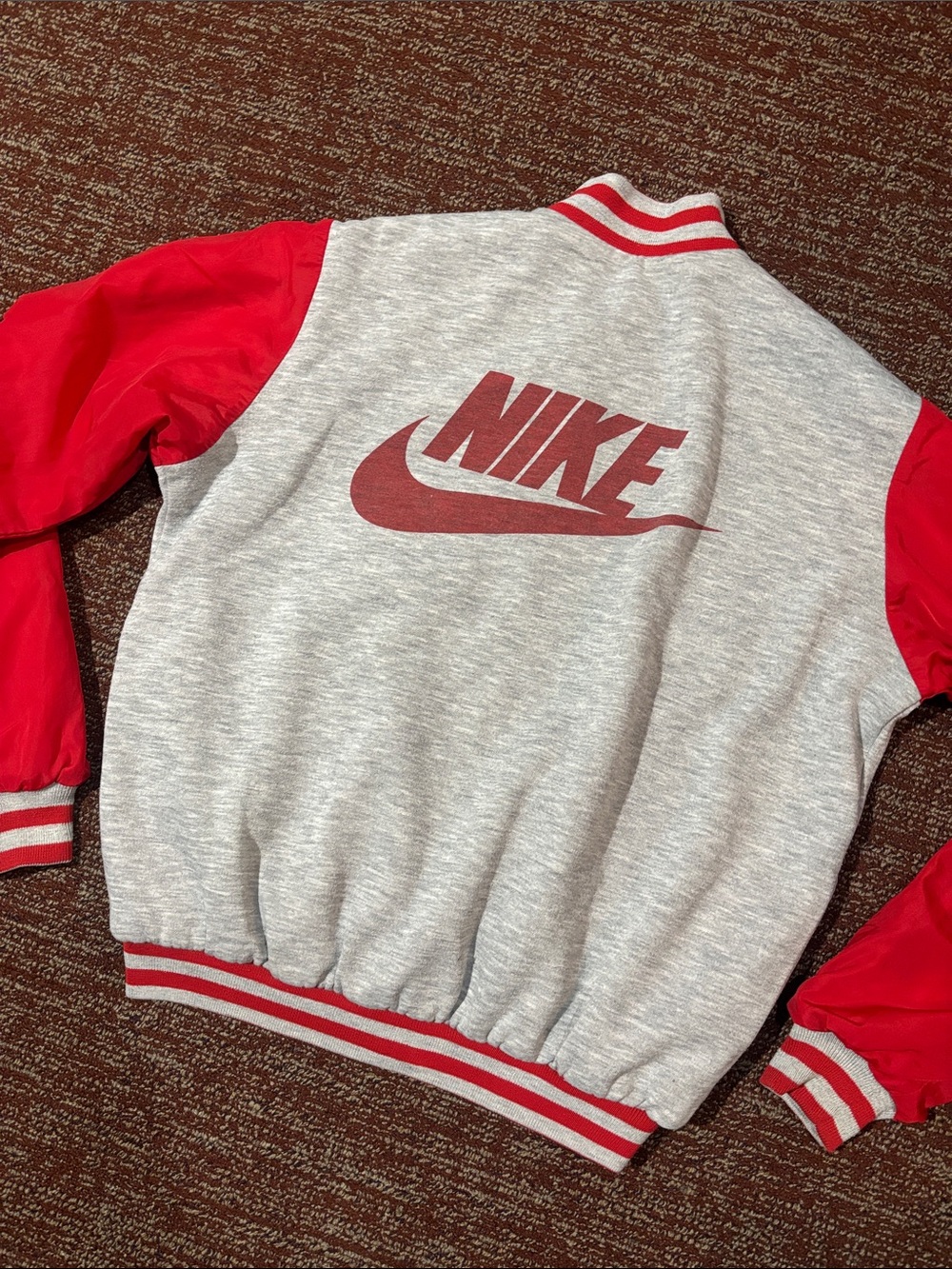 Vintage Nike Men's Red/Gray Varsity Jacket logo reversible button front nylon S
